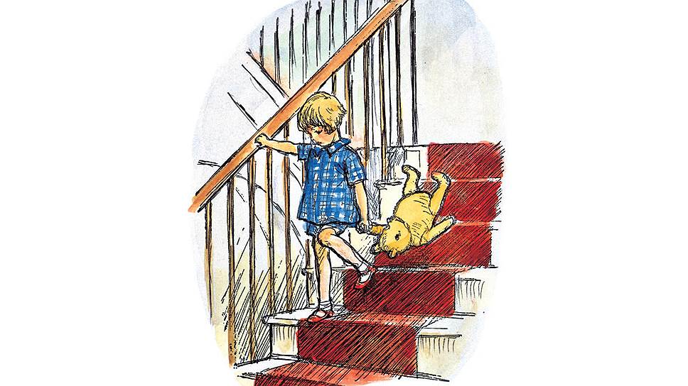 «Винни-Пух спускается по лестнице». Иллюстрация Эрнеста Шепарда, 1926 год
